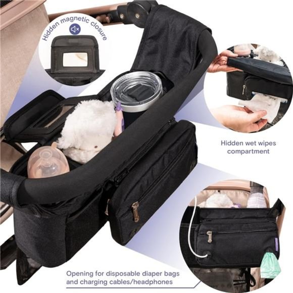Stroller Organizer with Cup Holders - Stroller Caddy with Detachable Bag - Picture 4 of 6